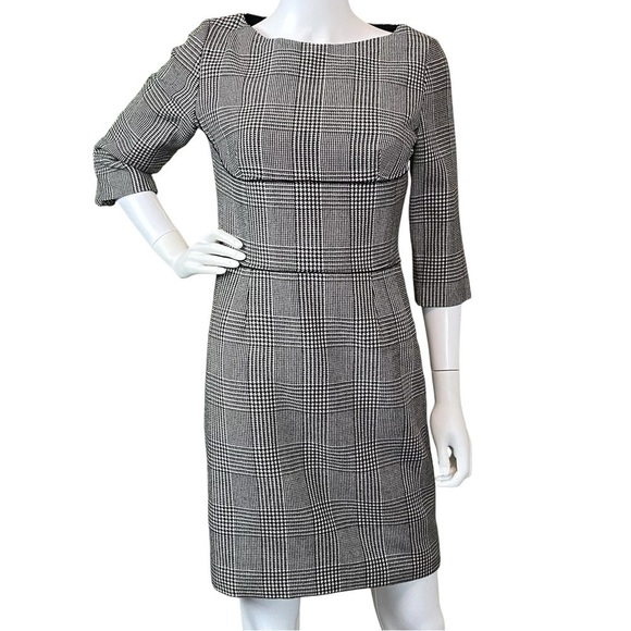 Stella McCartney Houndstooth Plaid Boat Neck Wool Blend Dress Gray 42 US 6/8 - Picture 1 of 8